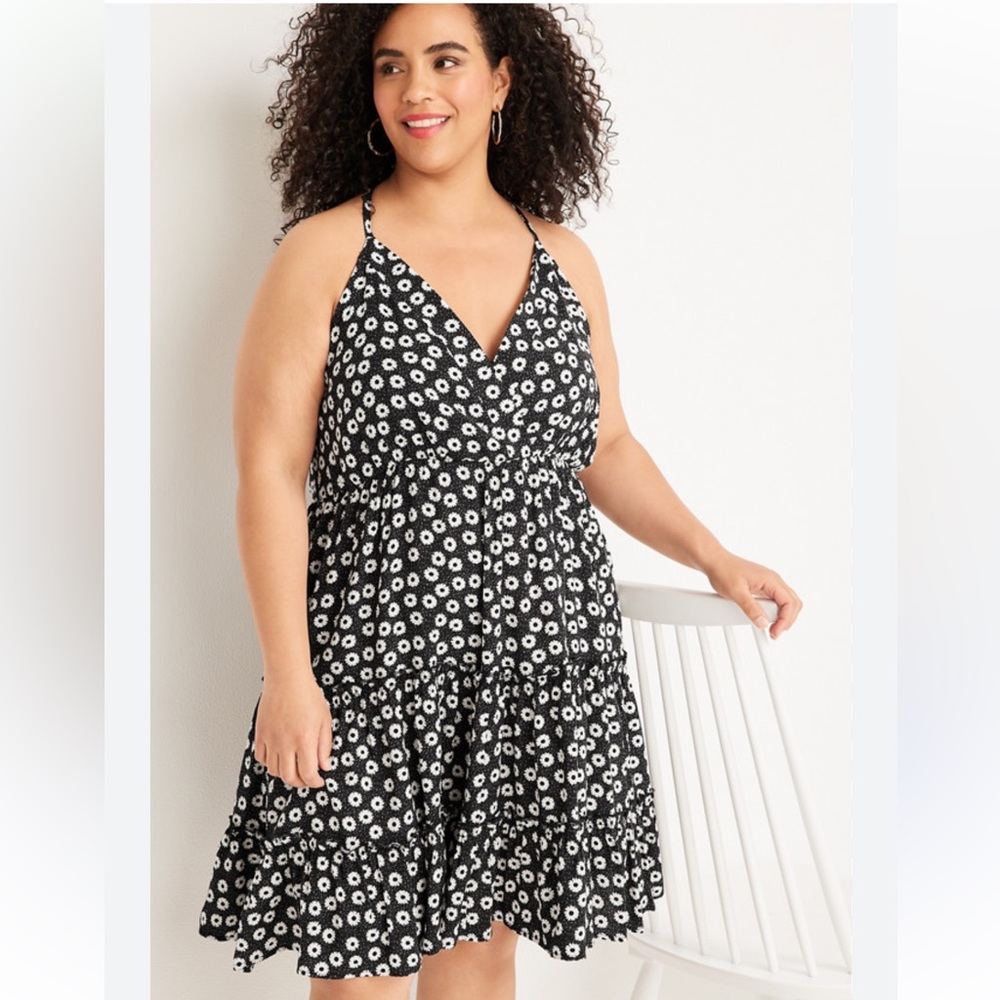 NWT: Maurice’s Floral Tiered Macrame Back Skater Dress Size 0X